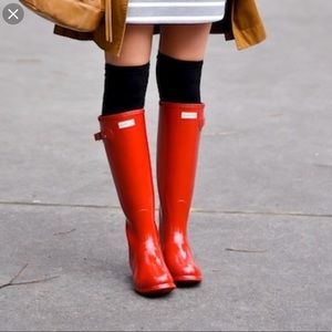 Tall Glossy Red Hunter Boots